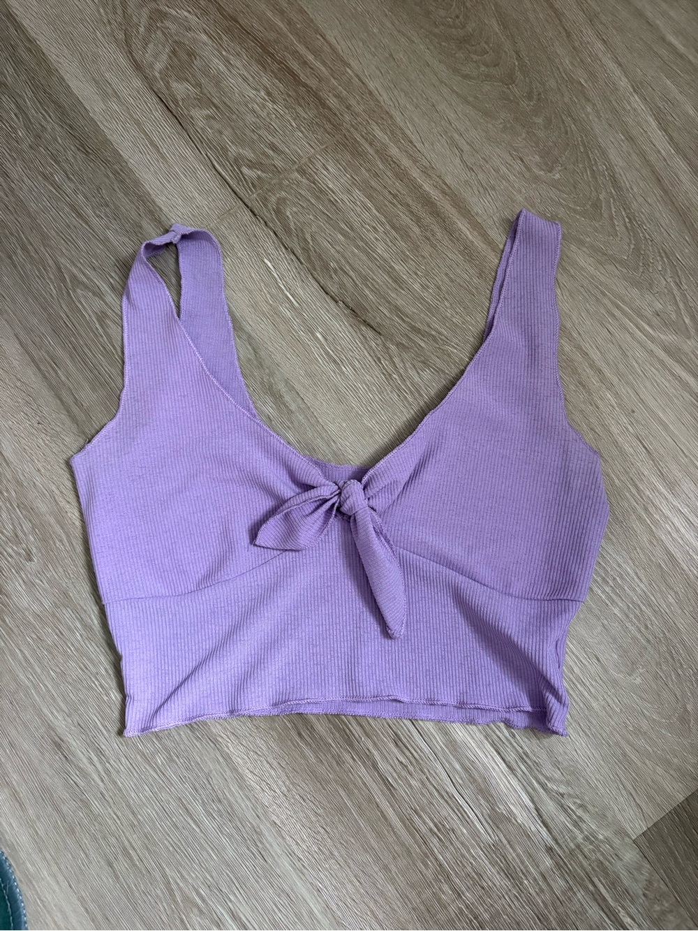SHEIN Lavender Ribbed Tie-Front Crop Tank